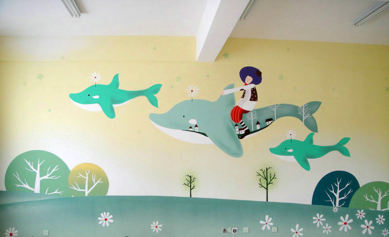 室内幼儿园墙体彩绘墙绘