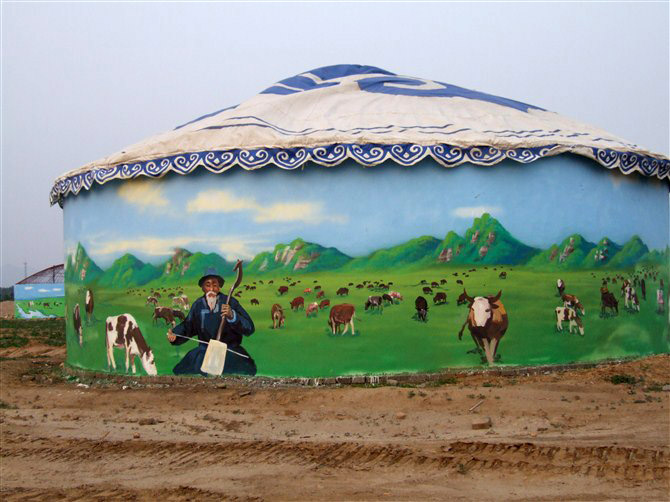 蒙古族墙绘图片
