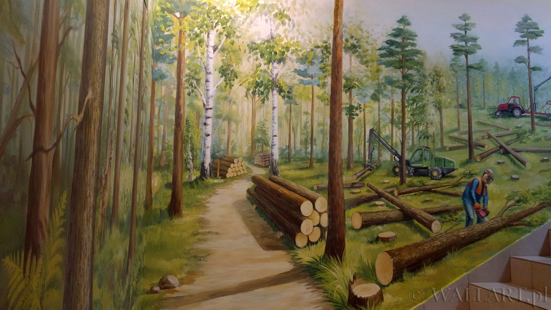 林业公司办公区深林风景墙绘彩绘